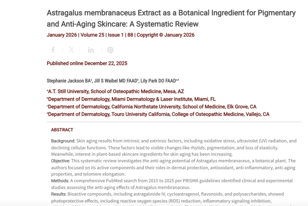 Journal of Drugs in Dermatology JDD Article about Astragalus membranaceus Extract as a Botanical Ingredient for Pigmentary and Anti-Aging Skincare: A Systematic Review
