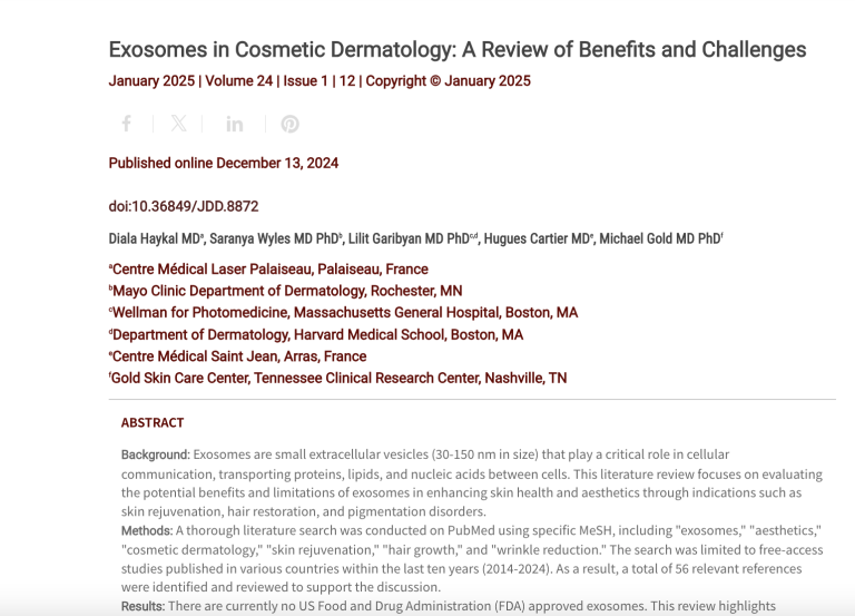 Journal of Drugs in Dermatology JDD Article about Exosomes in Cosmetic Dermatology: A Review of Benefits and Challenges