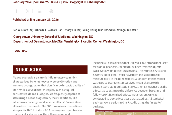 Journal of Drugs in Dermatology JDD Article about Excimer Laser for Plaque Psoriasis: A Systematic Review and Meta-analysis