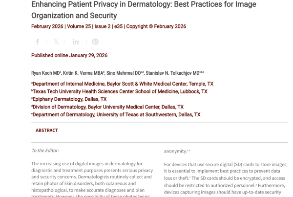 Journal of Drugs in Dermatology JDD Article about Enhancing Patient Privacy in Dermatology: Best Practices for Image Organization and Security