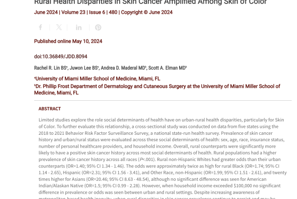 Journal of Drugs in Dermatology JDD Article about Rural Health Disparities in Skin Cancer Amplified Among Skin of Color