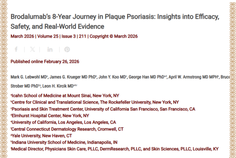 Journal of Drugs in Dermatology JDD Article about Brodalumab’s 8-Year Journey in Plaque Psoriasis: Insights into Efficacy, Safety, and Real-World Evidence