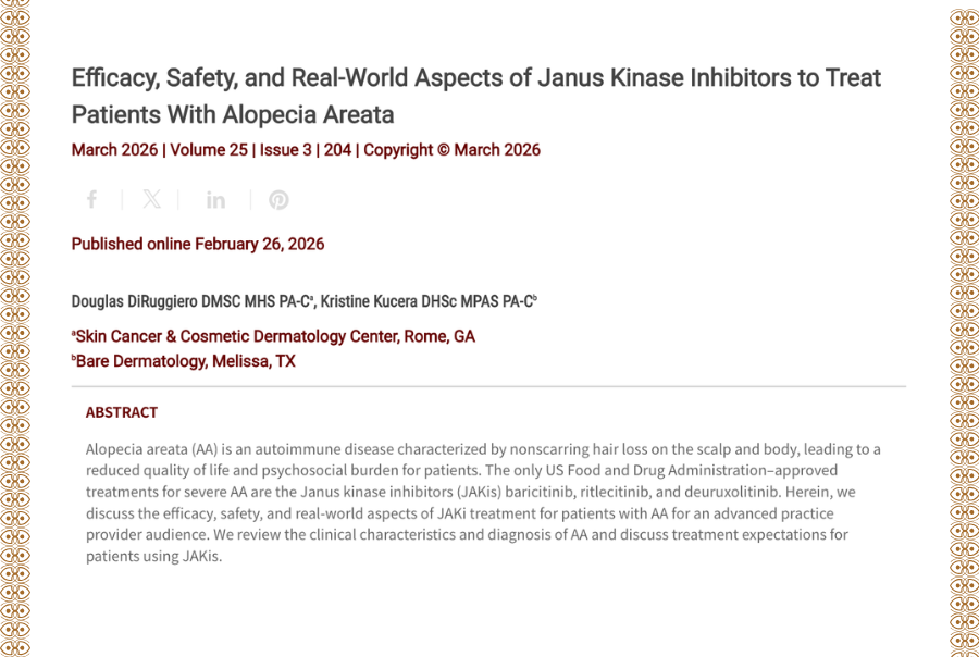 Journal of Drugs in Dermatology JDD Article about Efficacy, Safety, and Real-World Aspects of Janus Kinase Inhibitors to Treat Patients With Alopecia Areata