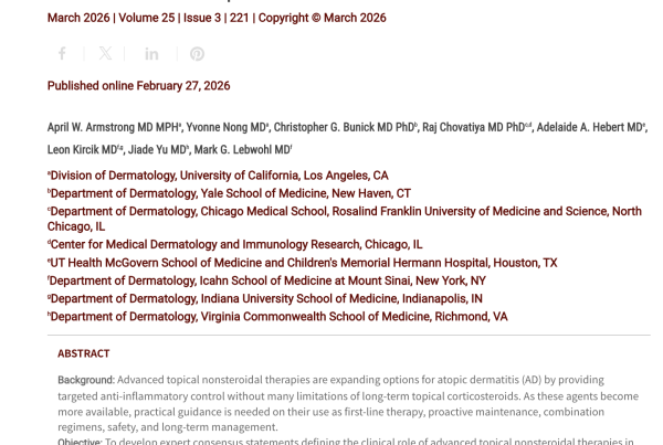 Journal of Drugs in Dermatology JDD Article about Advanced Topical Nonsteroidal Therapies for Atopic Dermatitis: Consensus Statements from an Expert Panel
