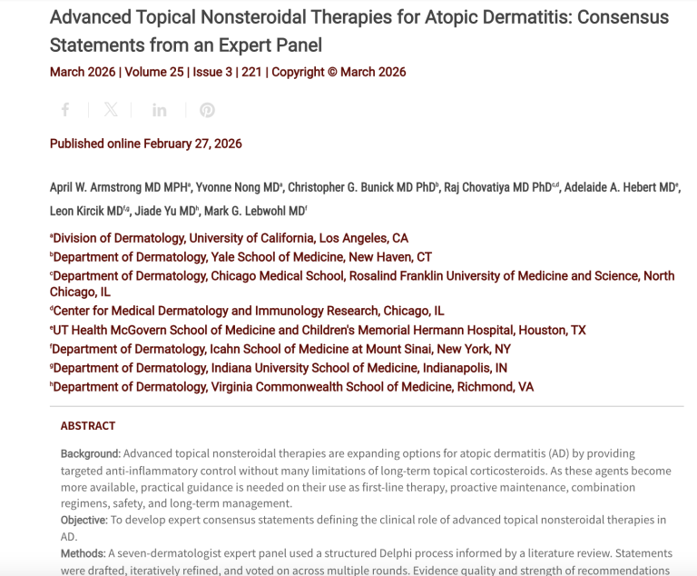Journal of Drugs in Dermatology JDD Article about Advanced Topical Nonsteroidal Therapies for Atopic Dermatitis: Consensus Statements from an Expert Panel