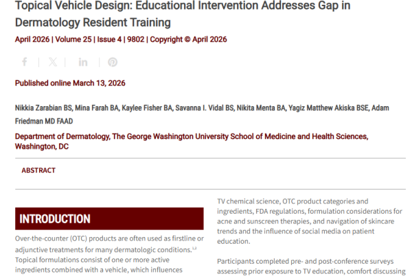 Journal of Drugs in Dermatology JDD Article about Topical Vehicle Design: Educational Intervention Addresses Gap in Dermatology Resident Training
