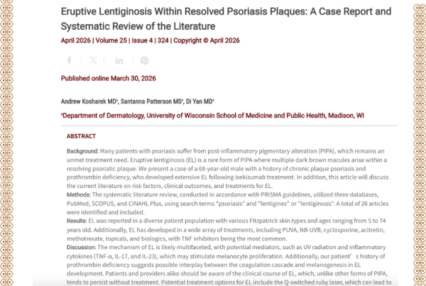 Journal of Drugs in Dermatology JDD featuring Eruptive Lentiginosis Within Resolved Psoriasis Plaques: A Case Report and Systematic Review of the Literature