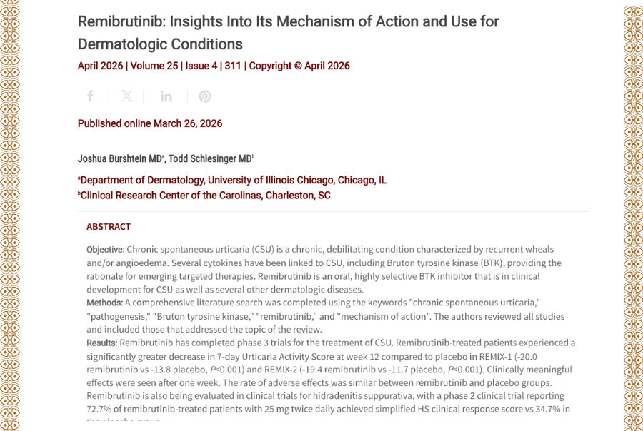 Journal of Drugs in Dermatology JDD Article about Remibrutinib: Insights Into Its Mechanism of Action and Use for Dermatologic Conditions