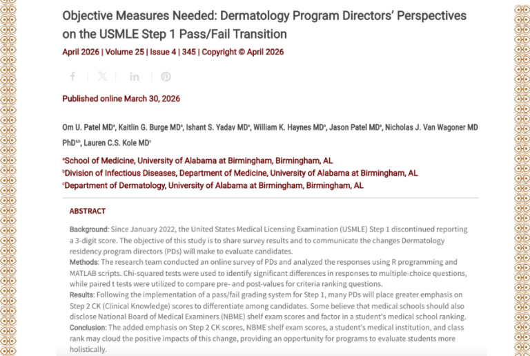 Journal of Drugs in Dermatology JDD featuring Objective Measures Needed: Dermatology Program Directors' Perspectives on the USMLE Step 1 Pass/Fail Transition