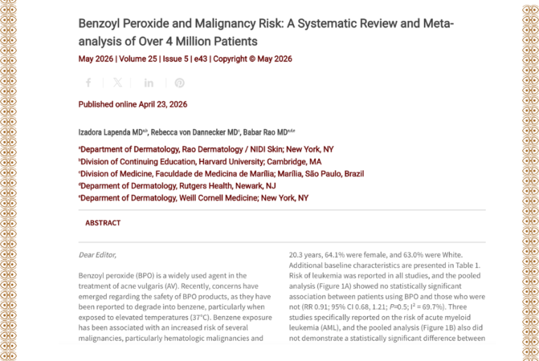 Journal of Drugs in Dermatology JDD featuring Benzoyl Peroxide and Malignancy Risk: A Systematic Review and Meta-analysis of Over 4 Million Patients