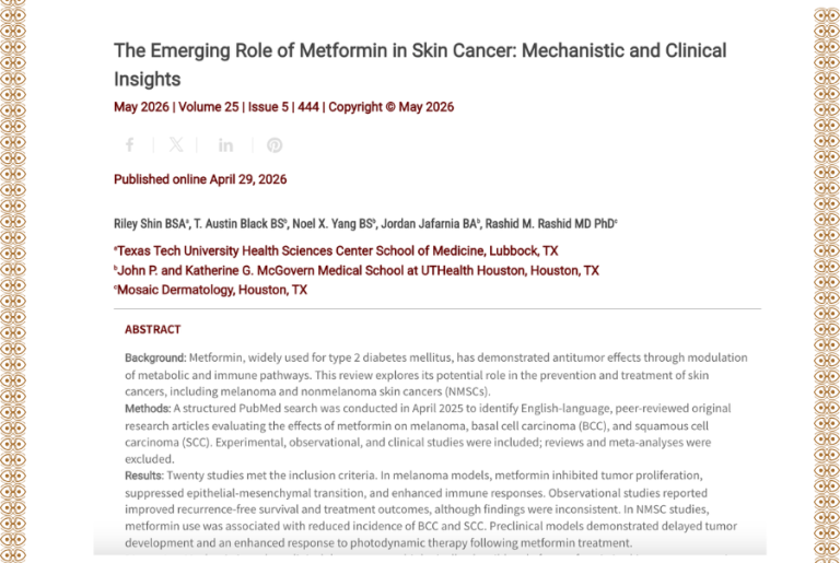 Journal of Drugs in Dermatology JDD featuringThe Emerging Role of Metformin in Skin Cancer: Mechanistic and Clinical Insights