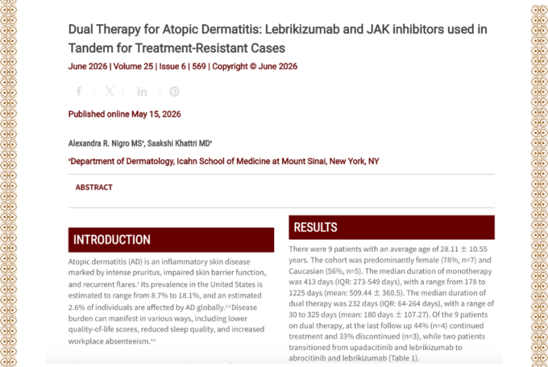 Journal of Drugs in Dermatology JDD featuring Dual Therapy for Atopic Dermatitis: Lebrikizumab and JAK Inhibitors Used in Tandem for Treatment-Resistant Cases