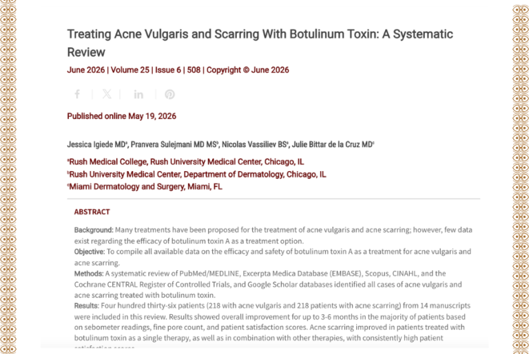 Journal of Drugs in Dermatology JDD featuringTreating Acne Vulgaris and Scarring With Botulinum Toxin: A Systematic Review