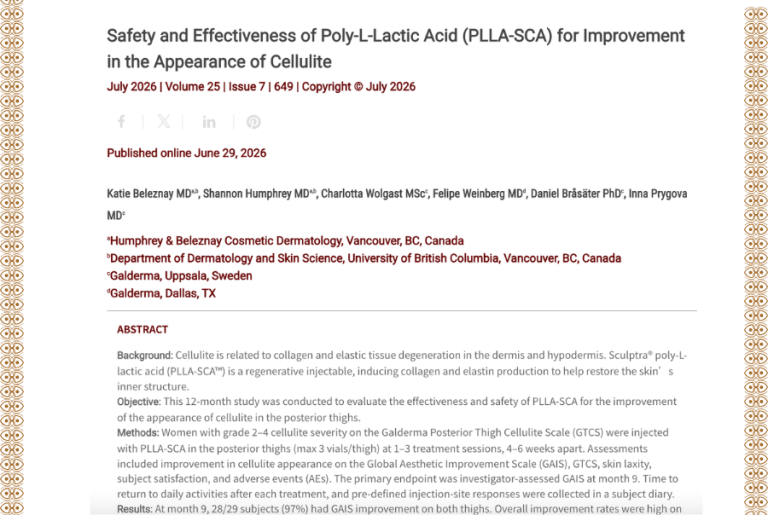 Journal of Drugs in Dermatology JDD featuring Safety and Effectiveness of Poly-L-Lactic Acid (PLLA-SCA) for Improvement in the Appearance of Cellulite
