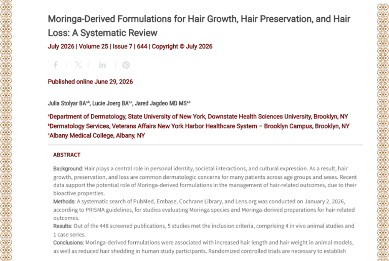 Journal of Drugs in Dermatology JDD featuring Moringa-Derived Formulations for Hair Growth, Hair Preservation, and Hair Loss: A Systematic Review