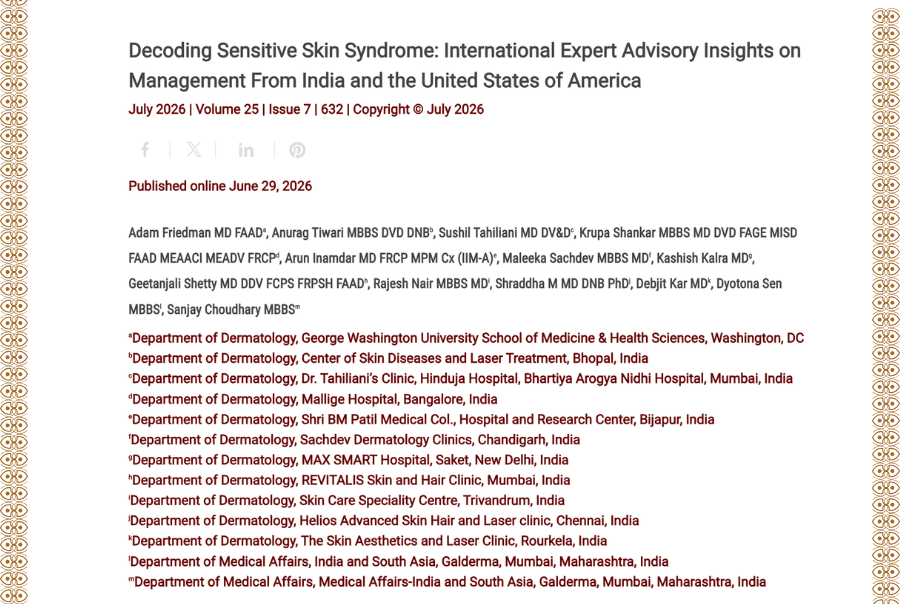 Journal of Drugs in Dermatology JDD featuring Decoding Sensitive Skin Syndrome: International Expert Advisory Insights on Management From India and the United States of America