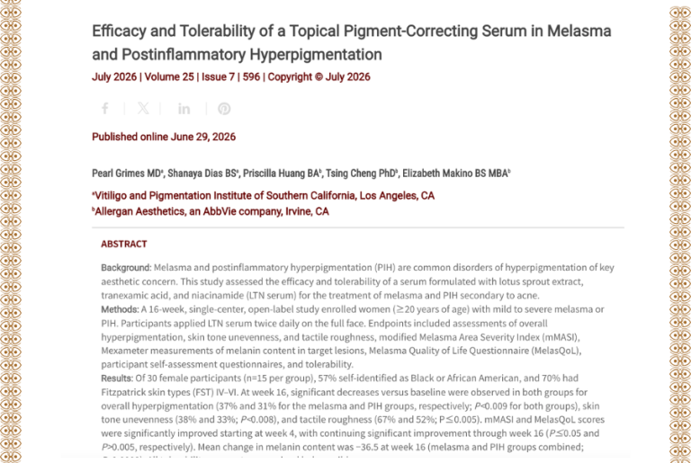 Journal of Drugs in Dermatology JDD featuring Efficacy and Tolerability of a Topical Pigment-Correcting Serum in Melasma and Postinflammatory Hyperpigmentation