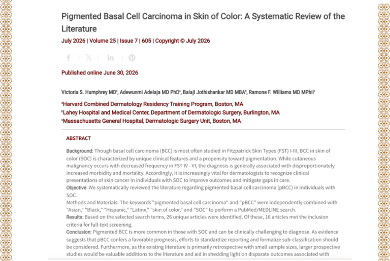 Journal of Drugs in Dermatology JDD featuring Pigmented Basal Cell Carcinoma in Skin of Color: A Systematic Review of the Literature
