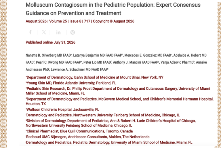Journal of Drugs in Dermatology JDD featuring Molluscum Contagiosum in the Pediatric Population: Expert Consensus Guidance on Prevention and Treatment