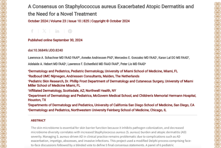Journal of Drugs in Dermatology JDD featuring A Consensus on Staphylococcus aureus Exacerbated Atopic Dermatitis and the Need for a Novel Treatment