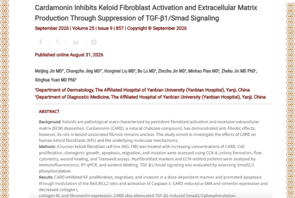 Journal of Drugs in Dermatology JDD featuring Cardamonin Inhibits Keloid Fibroblast Activation and Extracellular Matrix Production Through Suppression of TGF-β1/Smad Signaling