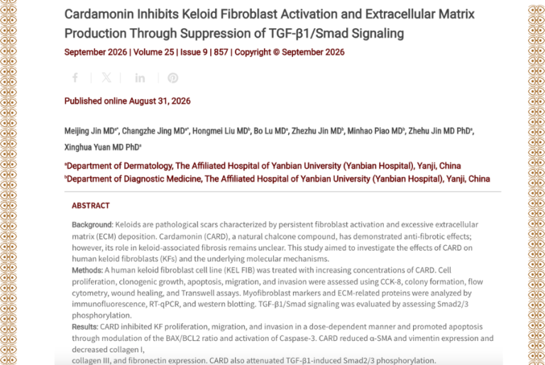 Journal of Drugs in Dermatology JDD featuring Cardamonin Inhibits Keloid Fibroblast Activation and Extracellular Matrix Production Through Suppression of TGF-β1/Smad Signaling