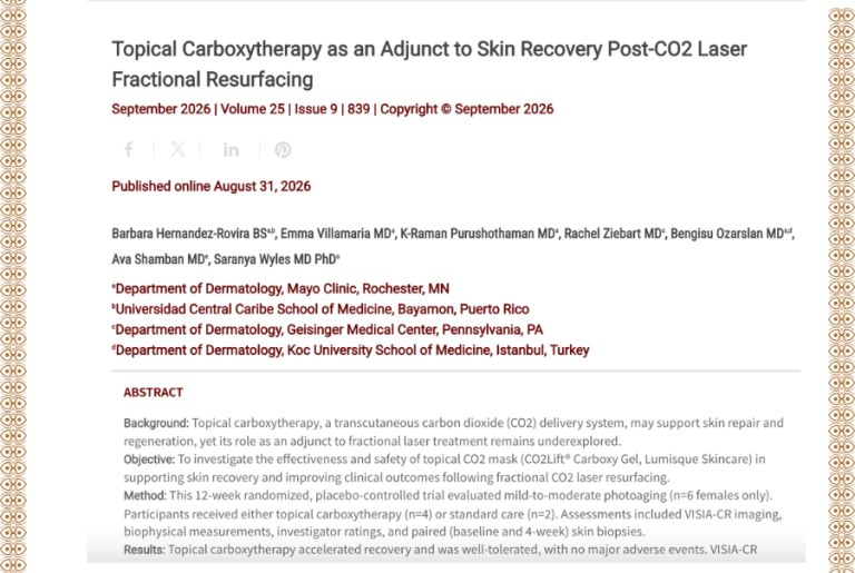 Journal of Drugs in Dermatology JDD featuring Topical Carboxytherapy as an Adjunct to Skin Recovery Post-CO2 Laser Fractional Resurfacing