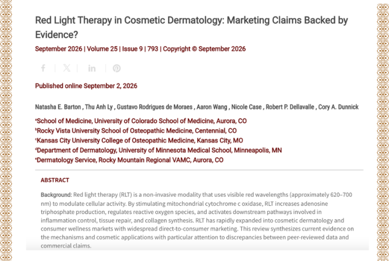 Journal of Drugs in Dermatology JDD featuring Red Light Therapy in Cosmetic Dermatology: Marketing Claims Backed by Evidence?