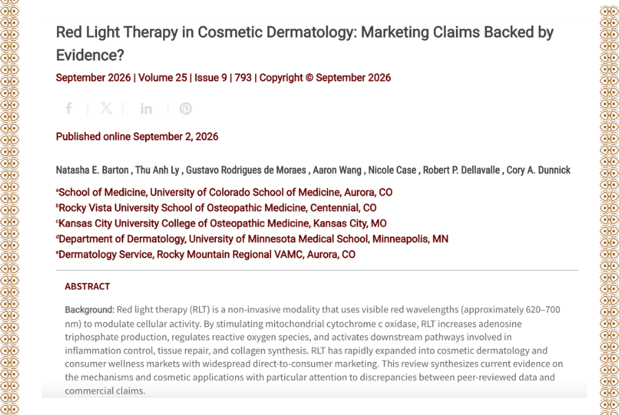 Journal of Drugs in Dermatology JDD featuring Red Light Therapy in Cosmetic Dermatology: Marketing Claims Backed by Evidence?